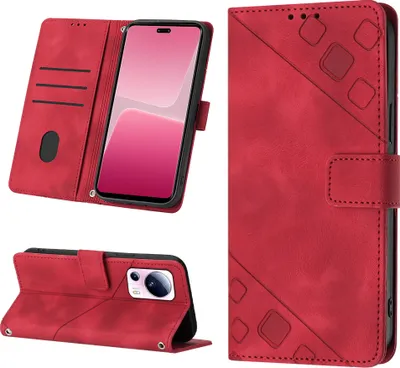 Produktbild von Hülle für Xiaomi 13 Lite Prägung Flip Leder Brieftasche Schutzhülle mit Ständer Rot
