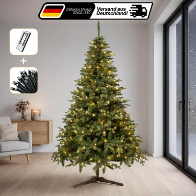 Produktbild von Lindenstein Weihnachtsbaum 220 cm, PE/PVC, 100 LEDs Künstlicher Weihnachtsbaum mit Beleuchtung, 220 LED warmweiß, Fernbedienung, dimmbar, 8 Modi, Timer,