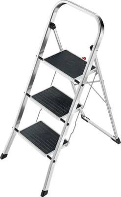 Produktbild von Hailo K70 StandardLine Alu-Klapptritt-Leiter - 3 große Stahl-Stufen mit Anti-Rutsch-Matten belastbar bis 150 kg - Trittleiter mit Klappsicherung - besonders leicht und einfach zu verstauen - Silber