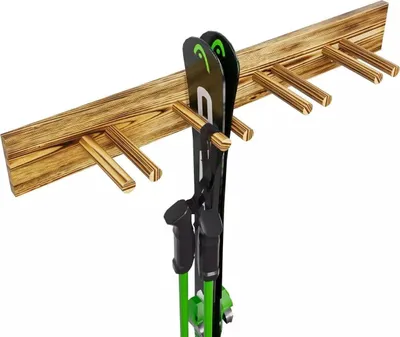 Produktbild von QLS Wand Skihalterung 90 cm für 4 Paar geflammt Nordic Walking Stöcke aus Holz 11015