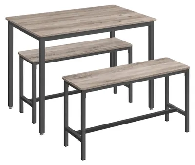 Image de Table de salle à manger avec 2 bancs, ensemble de 3, table de cuisine