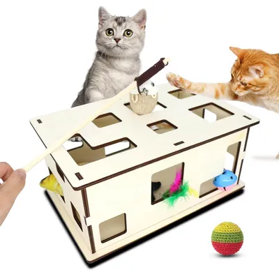 Produktbild von Katzenspielzeug Selbstbeschäftigung Holz Interaktive Futterbox Intelligenzspielzeug