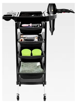 Produktbild von Friseurwagen, 37 x 34 x 88 cm, Salonwagen mit 4 Schubladen auf 4 Rädern, Tragkraft 50 kg, Transportwagen für Kosmetik, Schwarz