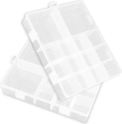 Obrázek produktu pro Přenosná, odnímatelná, průhledná plastová krabička s víkem a 14 přihrádkami, rozměry 20,8 x 16,8 x 4 cm