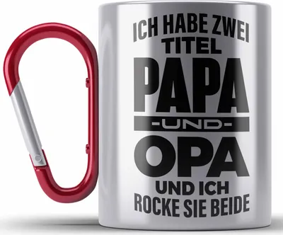 Produktbild von Trendation - Papa und Opa Edelstahl Tasse Karabiner Geschenk für Opa Weihnachten Geburtstag Lustige Edelstahl Tasse Karabiner Bester Opa (Rot)