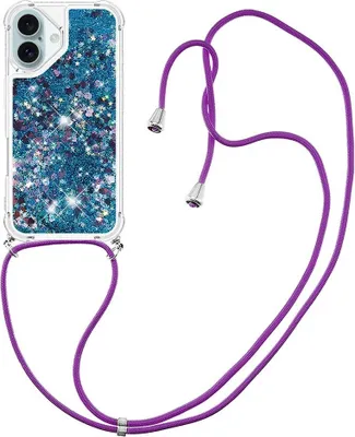 Produktbild von iPhone 16 Plus Hülle - Coverup Liquid Glitzer Back Cover mit Handykette - Blau