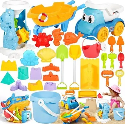 Produktbild von Kinderbeachspielzeug-Satz - 21 Teile mit Netzen und Eimer