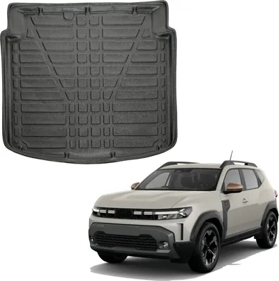 Image de Tapis De Coffre Sur Mesure Pour Dacia Duster 4X2 Depuis 2024, Noir, Antidérapant, Bord Haut, Toutes Saisons