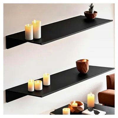 Produktbild von 2er Set 40 cm Wandregal Metall Schwarz, Schweberegal ohne Bohren für Wohnzimmer, Badezimmer, Küche, Schlafzimmer
