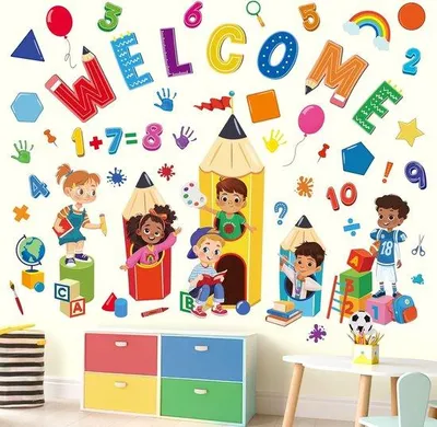 Productafbeelding van Wandstickers kinderen - kleurrijke geometrische cijfers - decoratief voor klaslokaal en kinderkamer