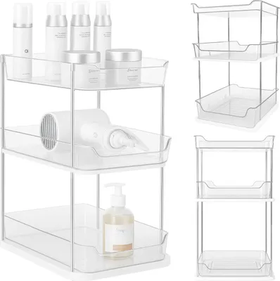 Produktbild von WELLHAUS 3-Stufen Organizer mit Schubladen - Küchen- und Bad-Aufbewahrung, ausziehbares Regal, Kunststoff Standregal, Ordnungssystem