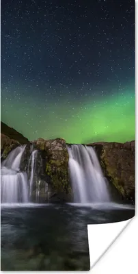Produktbild von MuchoWow® Poster Nordlicht - Wasserfall - Island - Natur 20x40 cm - Plakat - Foto