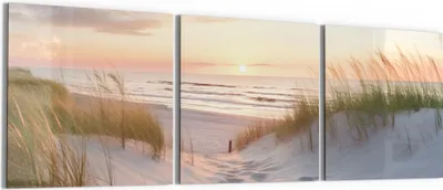 Produktbild von DEQORI Glasbild Echtglas 3x50x50 cm 'Abendruhe am Strand' Wandbilder XXL groß