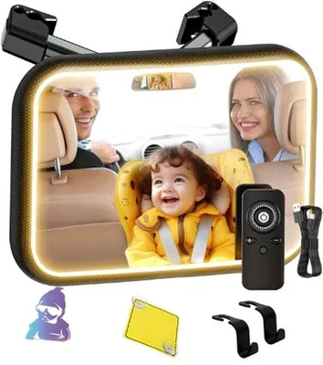 Imagen del producto de Asiento para bebés con reposabrazos trasero que incluye un espejo con iluminación integrado, un mando a distancia y un sistema de seguridad. Incluye sujeción y seguro para bebés, ideal para recién nacidos y bebés