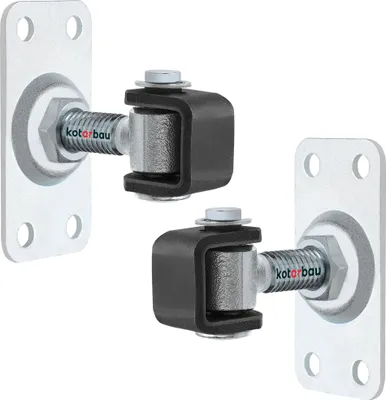 Produktbild von KOTARBAU® 2er Set Torband Verstellbar Türangeln M12 zum Verschrauben rechteckig 4 Löcher S235JR Stahl Galvanisch Verzinkt Türscharniere Silber Einstellbares Scharnier Torscharniere Türband Torangel