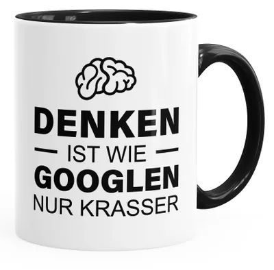 Produktbild von Denken ist wie googeln nur krasser Tasse MoonWorks® schwarz unisize