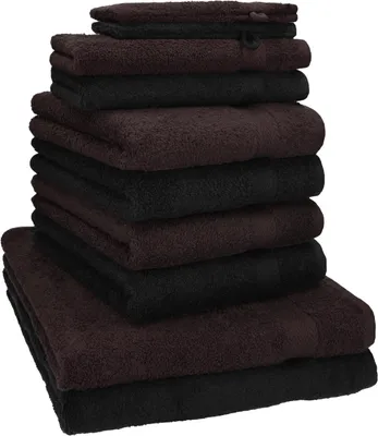 Produktbild von Betz 10-tlg. Handtuch-Set PREMIUM 2 Duschtücher 4 Handtücher 2 Gästetücher 2 Waschhandschuhe  Farbe:  dunkelbraun & schwarz