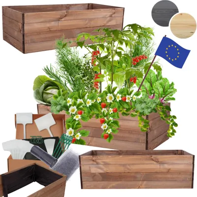 Produktbild von MODO24 Hochbeet Holz, Pflanzkasten, Massivholz, Kiefer, Kräuterbeet, Blumenkasten, Garten, Terrasse, 36x120x60 cm, Braun, ZP06