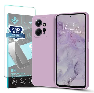 Produktbild von Hülle für Xiaomi Redmi Note 12 mit 9H Displayglas Displayschutz Case Cover Bumper Smartphone Softgrip Schutzhülle Farbe: Lila