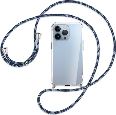 Produktbild von Handykette Backcover-Schutzhülle mit Band (Metall silberfarben) für Apple iPhone 13 Pro Max - Blautöne