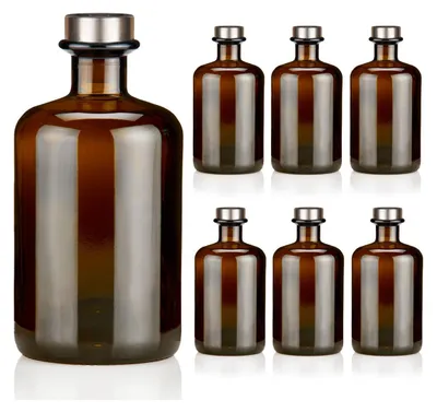 Produktbild von Apothekerflaschen braun 500ml inkl. Korken, 6 elegante Braunglas Flaschen leer 0,5l Korken titan