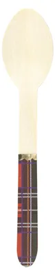 Produktbild von 8 kleine Weihnachtslöffel aus Holz, Schottenmuster, 16 cm, mit Goldborte -
