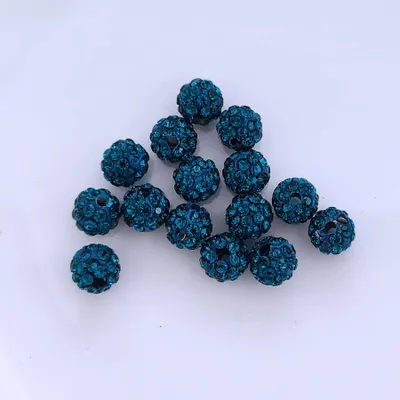 Zdjęcie produktu dla Koraliki Shamballa, brokat, 10 mm, 10 sztuk, ciemny turkus