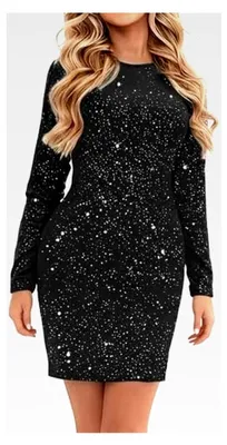 Produktbild von Paillettenkleid für Damen Elegantes Glitzerkleid Cocktailkleid mit Langen Ärmeln Glänzendes Pailletten Minikleid Wickelkleid