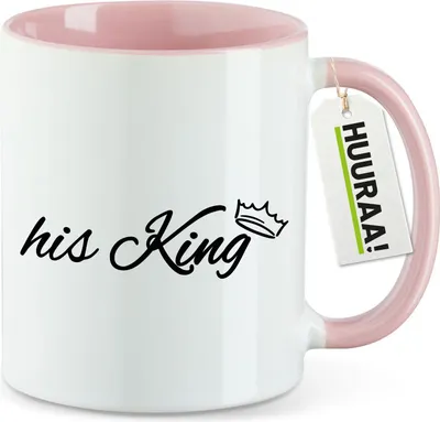 Produktbild von Huuraa Kaffeetasse his King Krone 330ml Rosa Keramik Kaffeebecher Geschenkidee