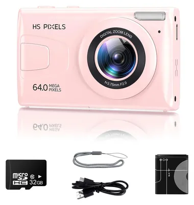 Produktbild von Zimilo Digitalkamera 64MP, 1080P Full HD Kompaktkamera mit 3,0 Zoll Display, 18x Digitalzoom, 32GB TF Karte, für Anfänger, Teenager & Erwachsene, Rosa