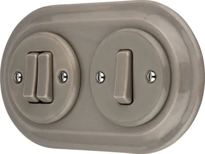 Produktbild von Unterputz Porzellan Retro Schalter, Doppelschalter, 2-fach, All-in-One, SET Serie PR1 graubeige