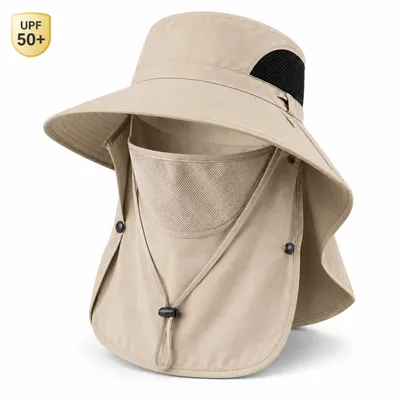 Produktbild von Sonnenhut, UPF 50+ UV Schutz Hut,mit Nackenschutz & Gesichtsschutz, abnehmbare Maske, Verstellbar camping hat, atmungsaktiv, für Angeln Wandern Garten