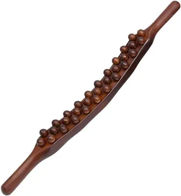 Produktbild von Massage-Roller aus Holz - 31 Perlen - Lymphdrainage-Massagestab - Handgefertigter Guasha-Tool für Körper, Rücken & Beine - Muskellentspannung