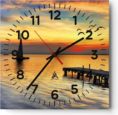 Produktbild von Wanduhr - Quadrat - Glasuhr - Strand landschaft wasser brücke - 40x40cm - Schleichendes Uhrwerk - Lautlos - zum Aufhängen bereit - Dekoration Modern - Wanddekoration aus Glas - C4AC40x40-2535