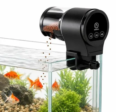 Produktbild von Automatischer Fischfutterspender, automatischer Aquarienfutterspender, 100 ml, Aquarium- und Badewannetank, Wochenendblatt roter Fisch und Schildkröten