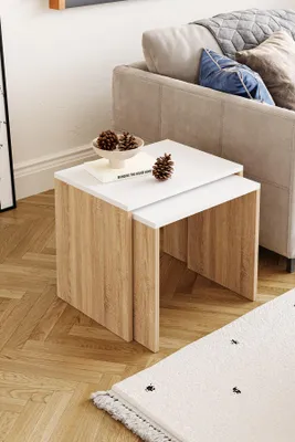 Produktbild von Skye Decor, Hochwertiger Nesting Tisch (3 Teile) - Sonomo Eiche, 48x43x43 | 100% Melamin