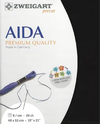 Immagine prodotto di AIDA Zweigart, tessuto pretagliato, 20 conteggi. Aida extra fine 3326, colore 720 nero, tessuto per punto croce, dimensioni 48x53 cm