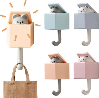 Produktbild von Haken ohne bohren selbstklebend, katzenform, multifunktional, 4er set für zuhause
