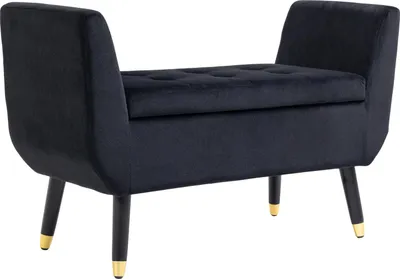 Produktbild von Luxus Sitzbank Polsterbank Mit Stauraum & Armlehnen, Samtartiges Polyester, Gummiholz, Schwarz, 107 X 42 X 65 Cm