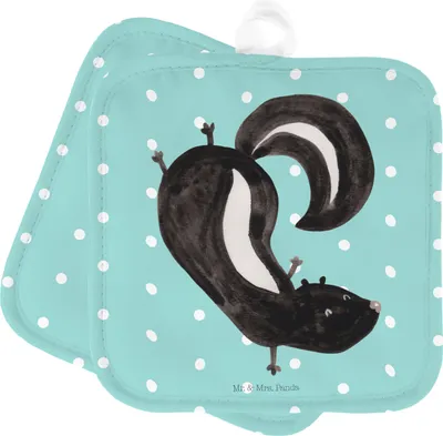 Produktbild von Mr. & Mrs. Panda Topflappen Stinktier Handstand - Türkis Pastell - Geschenk, Stinker, Wildtier, Set, Skunk, Doppel, Raubtier, Topfuntersetzer, Kochlappen, topfhalter