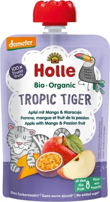 Produktbild von TROPISCHER TIGER (APFEL – MANGO – MARACUJA) OHNE ZUCKERZUSATZ AB DEM 8. MONAT DEMETER  100 g – HOLLE
