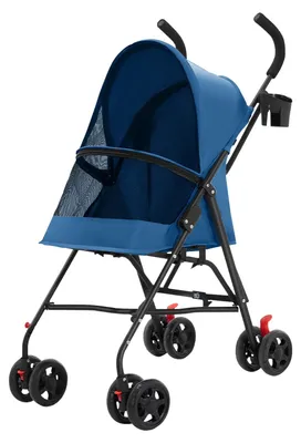 Immagine prodotto di Carrello pieghevole per animali domestici - adatto a cani e gatti - con portabicchieri - realizzato in tessuto Oxford 300D impermeabile - dotato di 4 ruote - colore blu