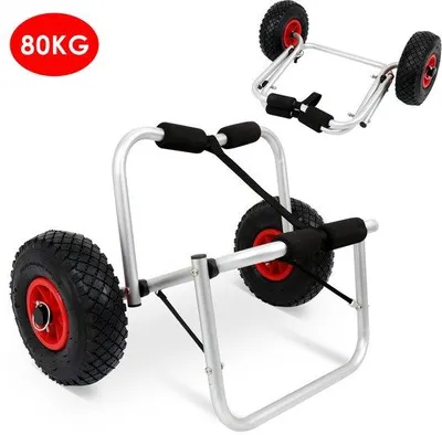Immagine prodotto di Carrello pieghevole in alluminio per il trasporto di kayak, canoe e paddleboard – Leggero e stabile – Capacità di carico: 80 kg
