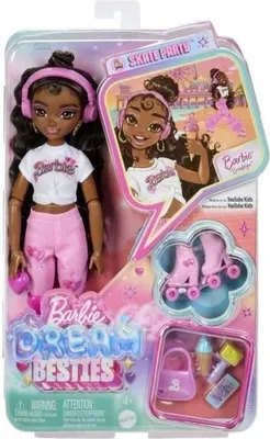 Produktbild von Barbie Dream Besties „Brooklyn“ Rollschuh-Modepuppe mit 9 Zubehörteilen zum Thema Musik und Video, Modepuppe, Weiblich, 4 Jahr(e), Mädchen, 127,5 mm, Mehrfarbig