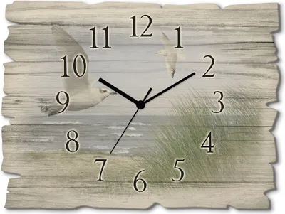 Produktbild von ARTland Holz Wanduhr Quarzuhr - schwarzer Zeiger Nordseestrand mit Möwen Größe: 40x30 cm
