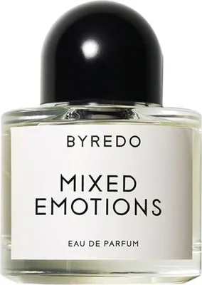 A close-up studio shot of a Byredo Mixed Emotions Eau de Parfum bottle.