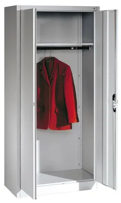 Produktbild von Flügeltürenschrank, BxTxH 930x500x1950 mm, 1 Hutboden, 1 Kleiderstange, RAL 7035 lichtgrau