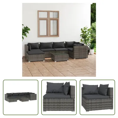 Produktbild von The Living Store 7-tlg. Garten-Lounge-Set mit Kissen Poly Rattan Grau