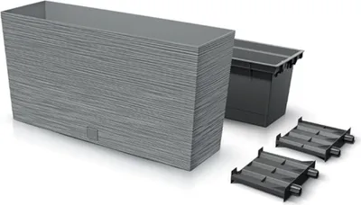 Produktbild von Blumenkasten Meißel Balkonkasten Pflanzkasten Grau 77x23,5x40,6cm cm mit Topf Einsatz Pflanzkübel Einzigartiger Blumentopf Kunststoff