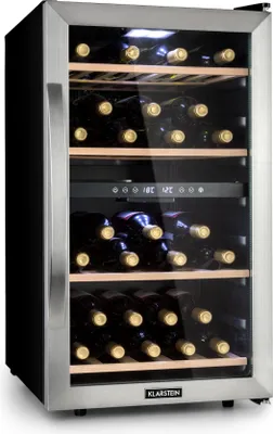 Image de Klarstein Cave à vin 12 bouteilles, cave de service avec étagères en bois amovibles, porte en verre,tactile, écran LCD, éclairage intérieur, temp de 5 à 18°C, cave a vin veillissement, Noir